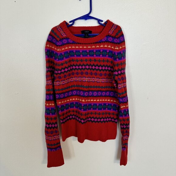 J. Crew Womens Red Fair Isle Wool Sweater  Size S Juniors 12 - Picture 7 of 9